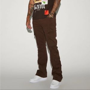 Cadell Stacked slim flare Cargo Pants- Dark Brown